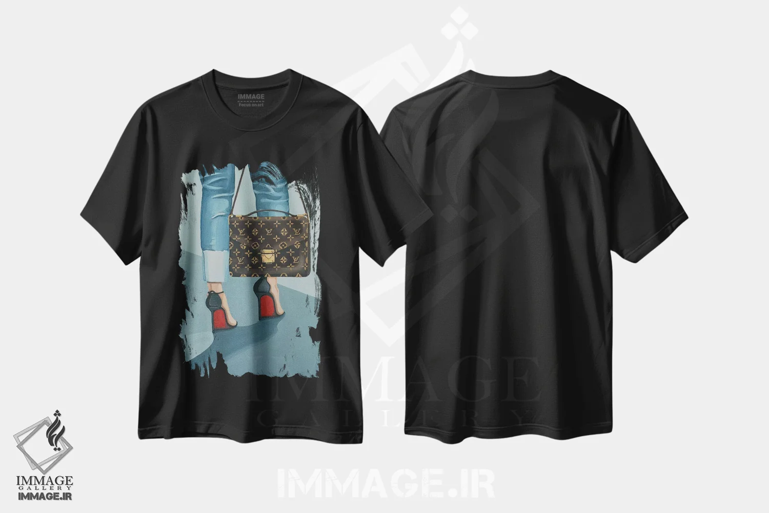 تیشرت مشکی طرح دار کیف لویی ویتون و کفش لابوتن، تزئینی اثر سیسی گیدی | فروشگاه ایماژ