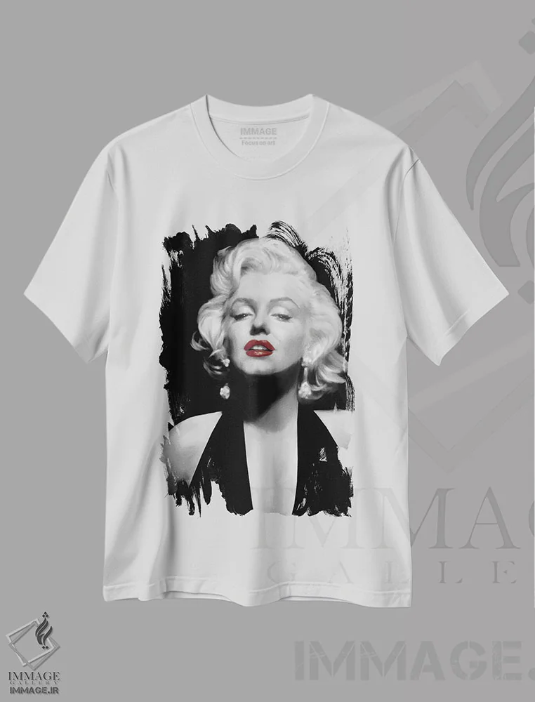 تیشرت سفید طرح دار مرلین با تاپ گردنی و لب های قرمز، هنر دیجیتال اثر کریس کنسانی | immage.ir