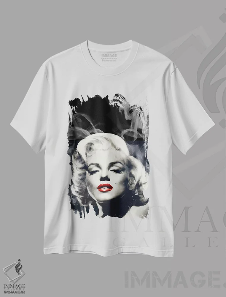 تیشرت سفید طرح دار مرلین لب سرخ در مه/دود، هنر دیجیتال اثر کریس کنسانی | فروشگاه ایماژ