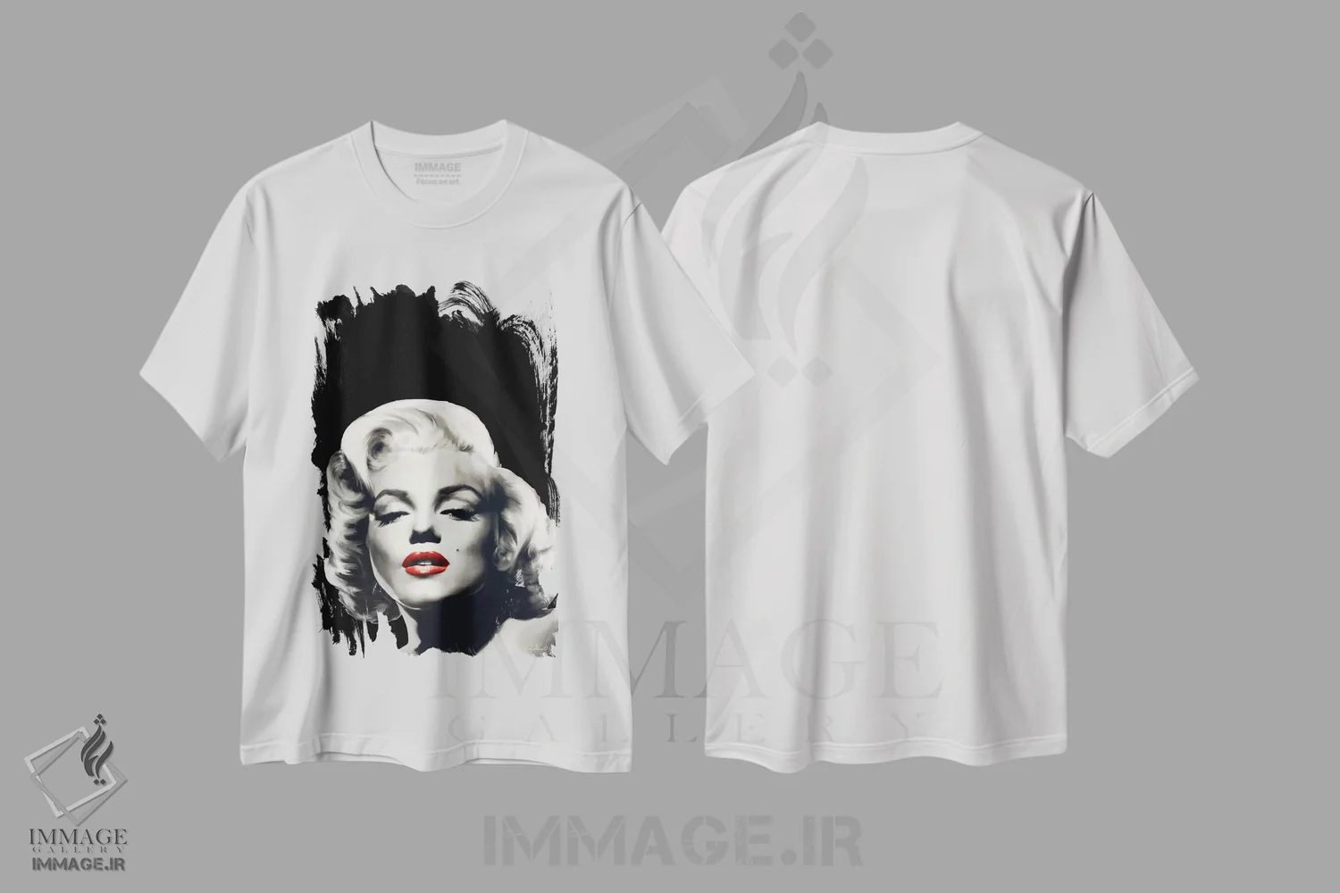تیشرت سفید طرح دار مرلین لب سرخ با لباس مشکی، هنر دیجیتال اثر کریس کنسانی | immage.ir