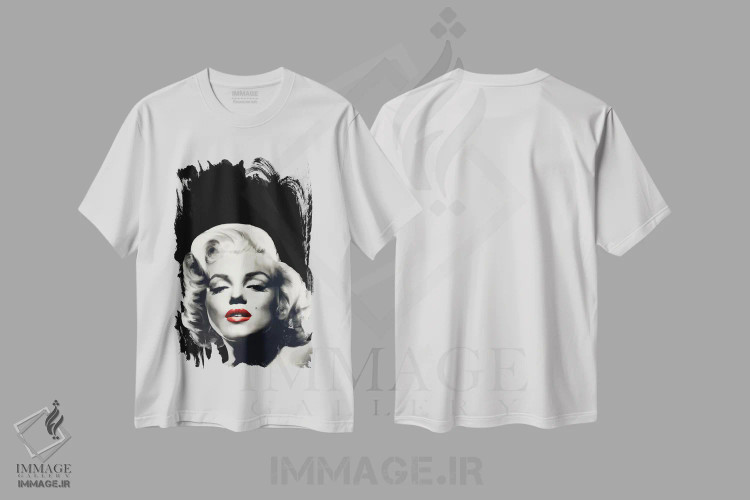 تیشرت سفید طرح دار مرلین لب سرخ با لباس مشکی، هنر دیجیتال اثر کریس کنسانی | immage.ir