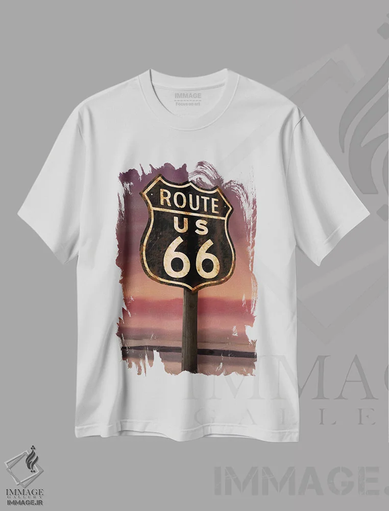 تیشرت سفید طرح دار تابلوی جاده ۶۶، تزئینی اثر کریس کنسانی | immage.ir