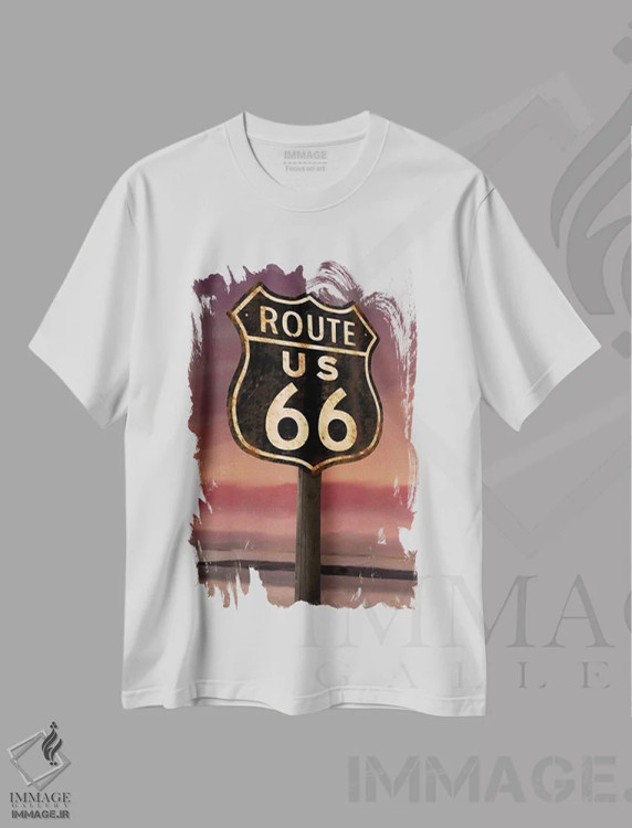 تیشرت سفید طرح دار تابلوی جاده ۶۶، تزئینی اثر کریس کنسانی | immage.ir