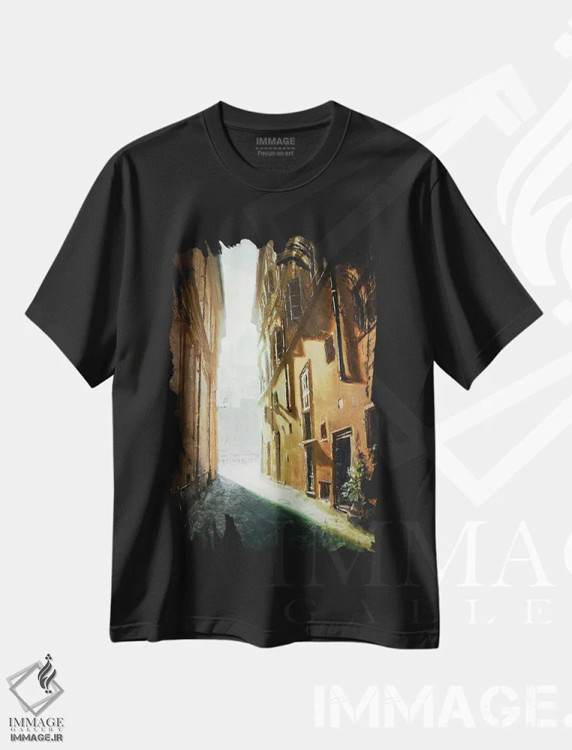 تیشرت مشکی طرح دار کوچه رم، هنر فاخر معاصر اثر کریستوفر کلارک | immage.ir