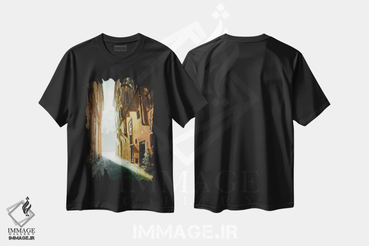 تیشرت مشکی طرح دار کوچه رم، هنر فاخر معاصر اثر کریستوفر کلارک | immage.ir