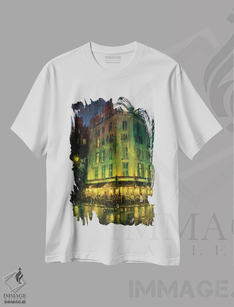 تیشرت سفید طرح دار Cafe Atmosphere,پاریس، حال و هوای کافه، دکوراسیون جایگزین اثر کریستوفر کلارک | immage.ir