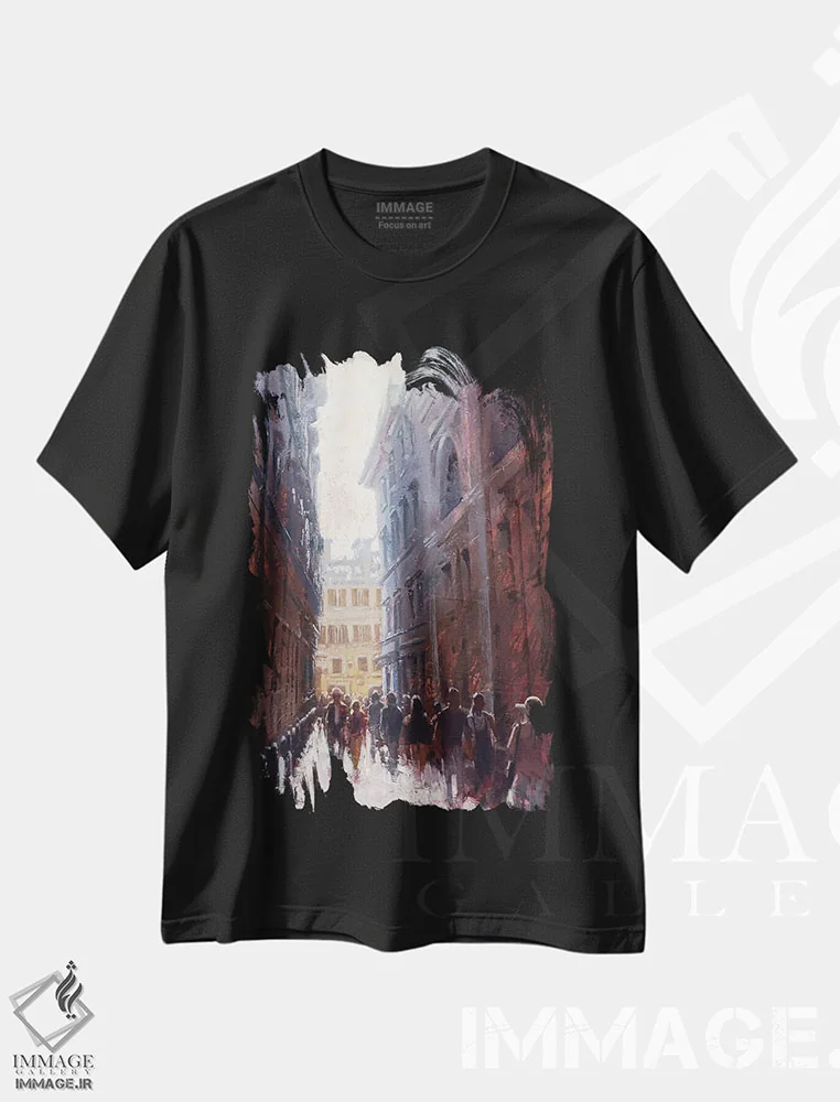 تیشرت مشکی طرح دار کوچه رم II، هنر فاخر معاصر اثر کریستوفر کلارک | فروشگاه ایماژ