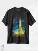 تیشرت مشکی طرح دار Eiffel Tower Glow,پاریس، درخشش برج ایفل، هنر فاخر معاصر اثر کریستوفر کلارک | immage.ir