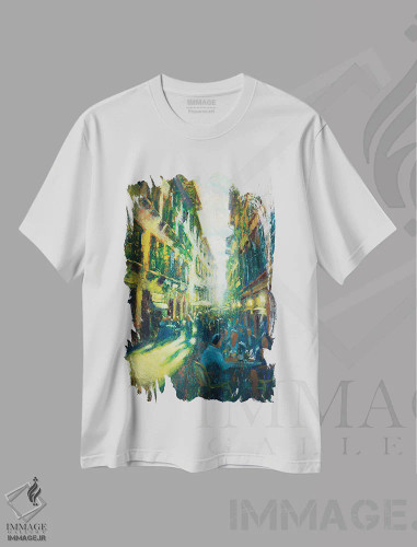 تیشرت سفید طرح دار خیابان فلورانس، هنر فاخر معاصر اثر کریستوفر کلارک | فروشگاه ایماژ