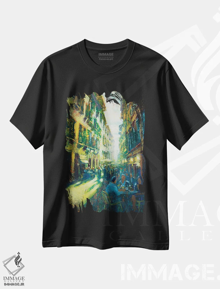 تیشرت مشکی طرح دار خیابان فلورانس، هنر فاخر معاصر اثر کریستوفر کلارک | immage.ir