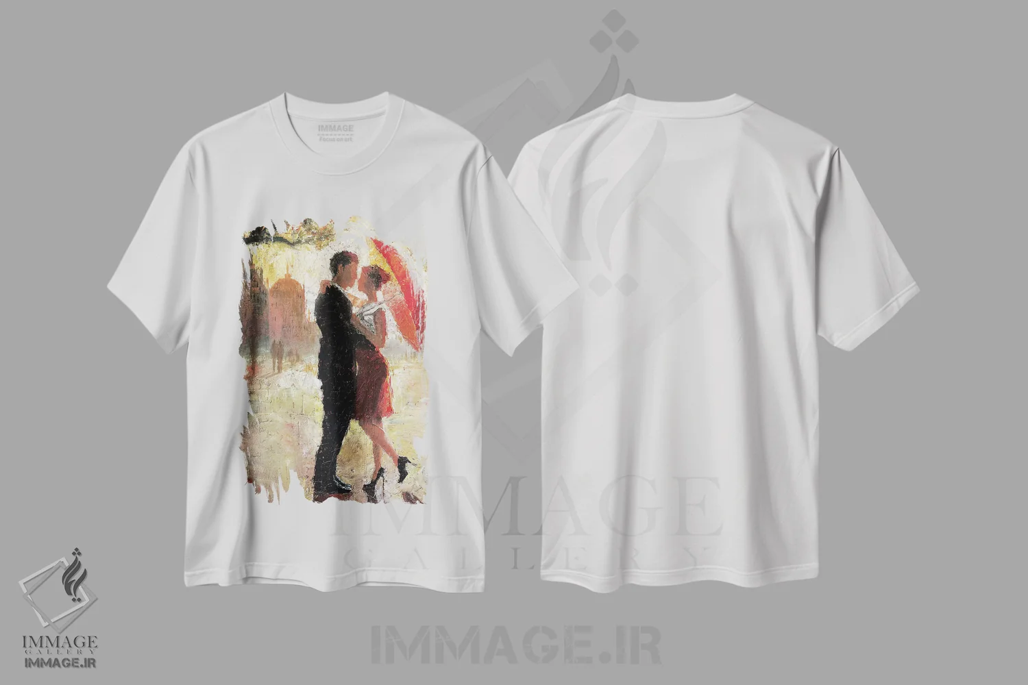 تیشرت سفید طرح دار رمانس چتر قرمز I، هنر فاخر معاصر اثر کریستوفر کلارک | immage.ir
