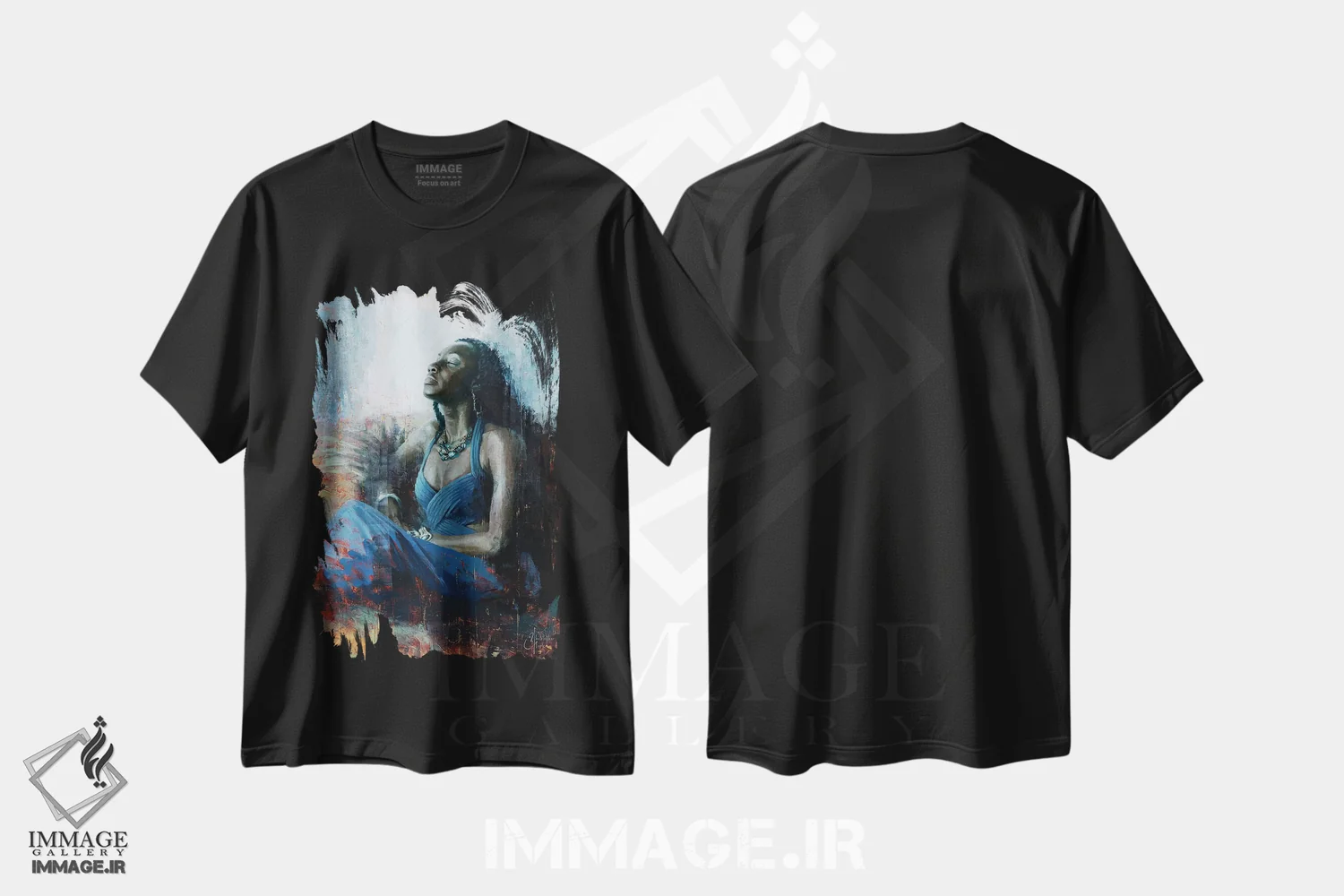 تیشرت مشکی طرح دار آبی اشرافی، هنر فاخر معاصر اثر کریستوفر کلارک | immage.ir