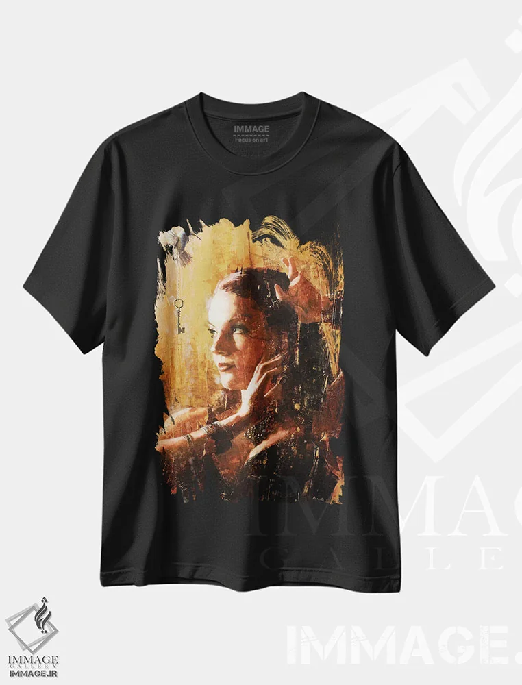 تیشرت مشکی طرح دار خوش بختانه بی خبر، هنر فاخر معاصر اثر کریستوفر کلارک | فروشگاه ایماژ