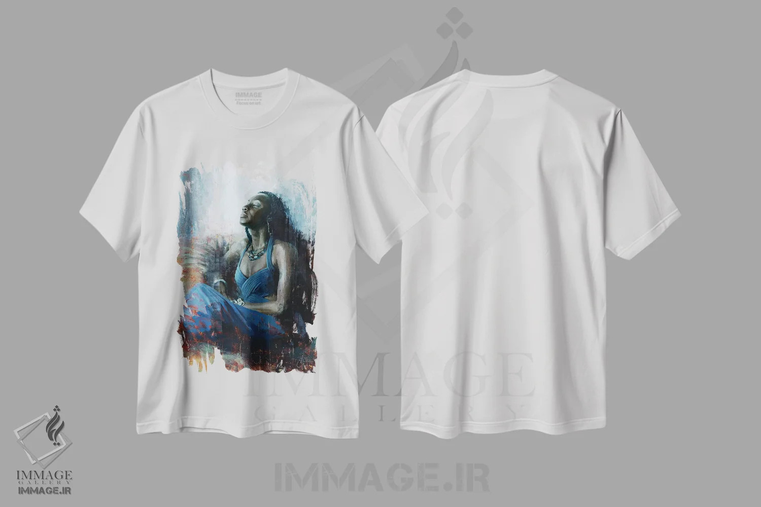 تیشرت سفید طرح دار آبی اشرافی، هنر فاخر معاصر اثر کریستوفر کلارک | فروشگاه ایماژ