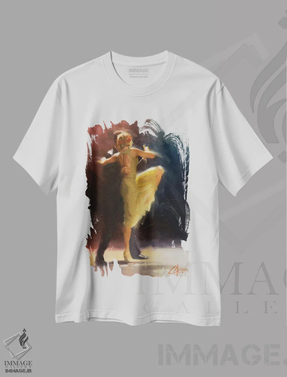 تیشرت سفید طرح دار تانگوی آبی، هنر فاخر معاصر اثر کریستوفر کلارک | immage.ir