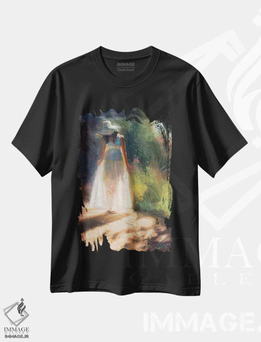 تیشرت مشکی طرح دار قدم زدن در باغ، هنر فاخر معاصر اثر کریستوفر کلارک | فروشگاه ایماژ