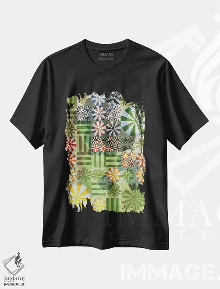 تیشرت مشکی طرح دار سایه انداختن بر محصولات طبیعت مادر، تزئینی اثر کوری کلیفورد | فروشگاه ایماژ