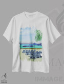 تیشرت سفید طرح دار کلبهٔ کوزومل، دکور ساحلی اثر کوری کلیفورد | فروشگاه ایماژ