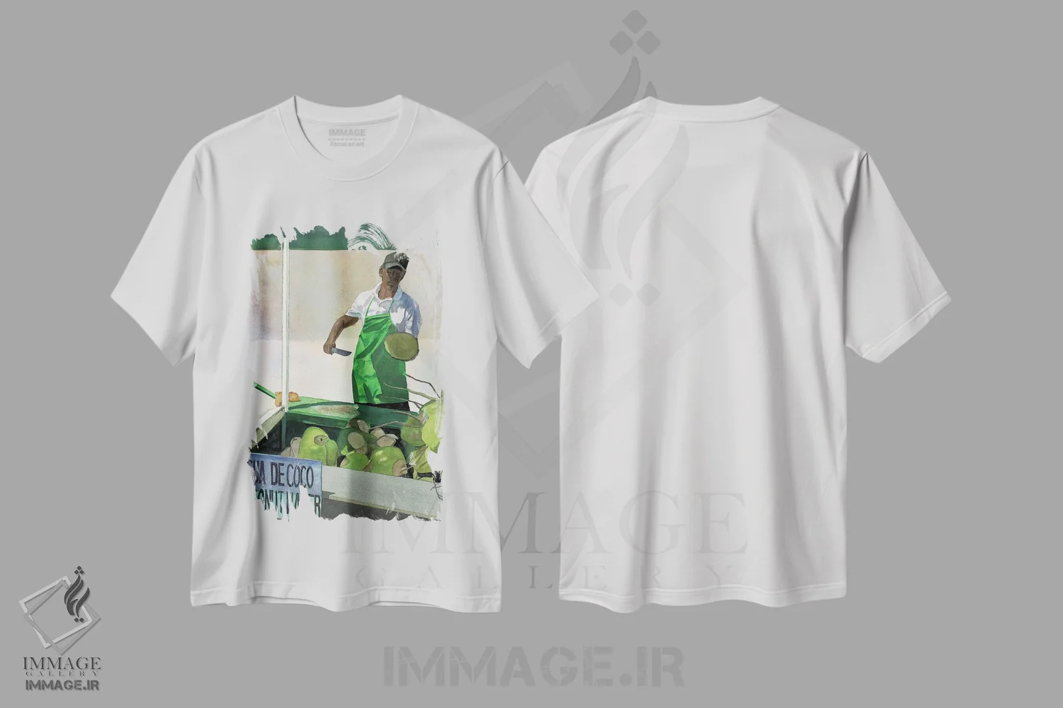 تیشرت سفید طرح دار آب نارگیل، هنر فاخر معاصر اثر کوری کلیفورد | immage.ir