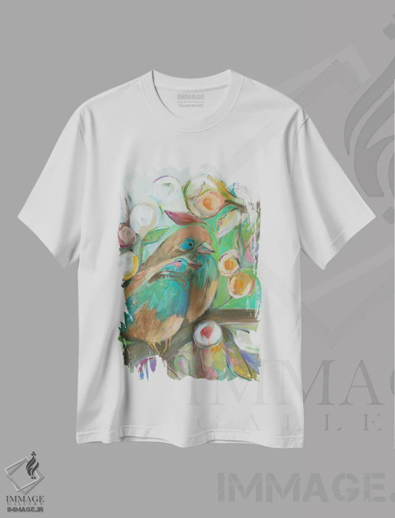 تیشرت سفید طرح دار دو عشق، دکور معاصر اثر کانی کالم | فروشگاه ایماژ
