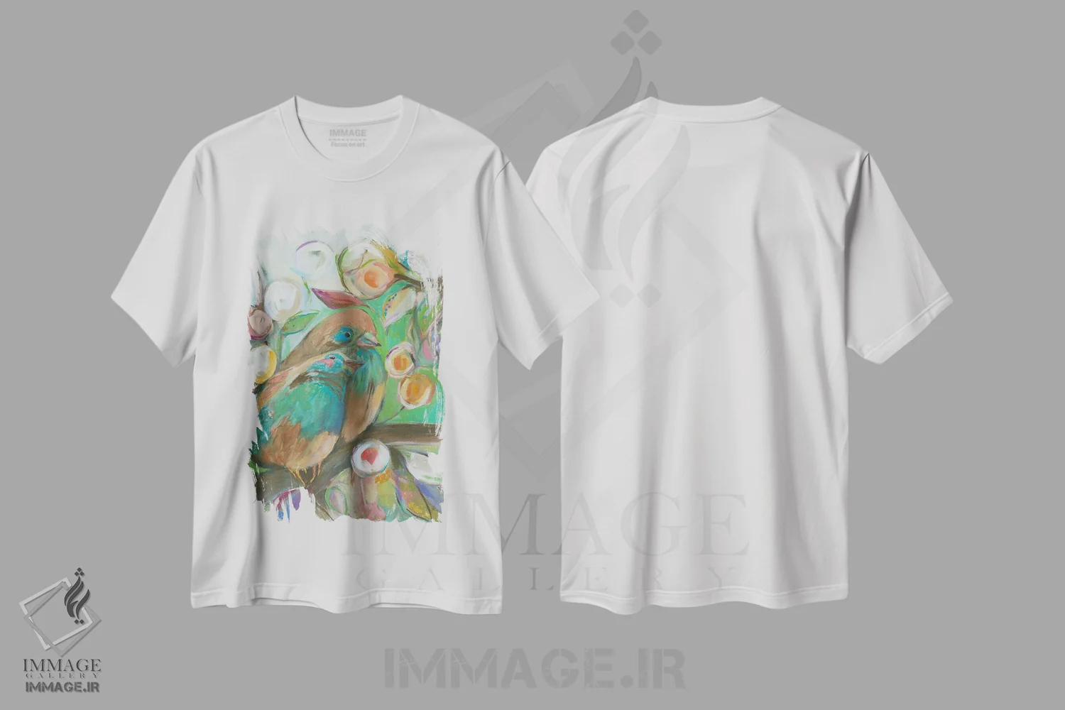 تیشرت سفید طرح دار دو عشق، دکور معاصر اثر کانی کالم | فروشگاه ایماژ