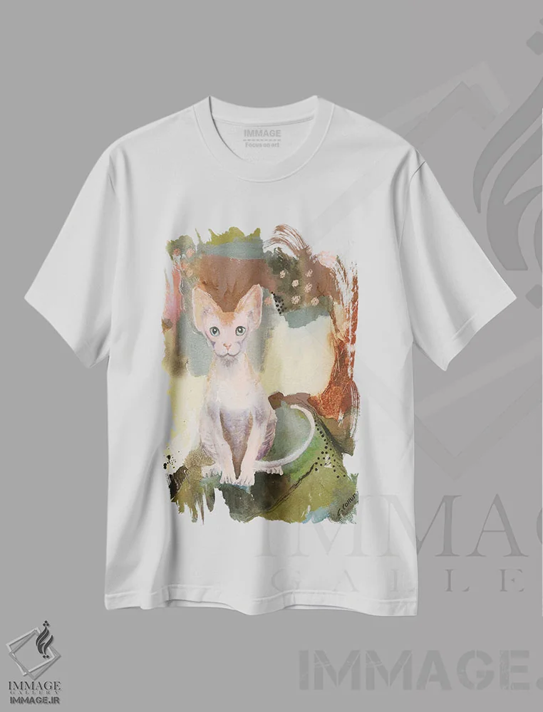 تیشرت سفید طرح دار اسفینکس جنگلی، دکور معاصر اثر کانی کالم | فروشگاه ایماژ