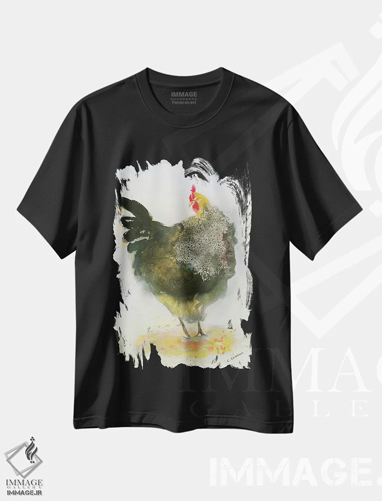 تیشرت مشکی طرح دار مرغ شماره ۱، دکور معاصر اثر کانی کالم | فروشگاه ایماژ