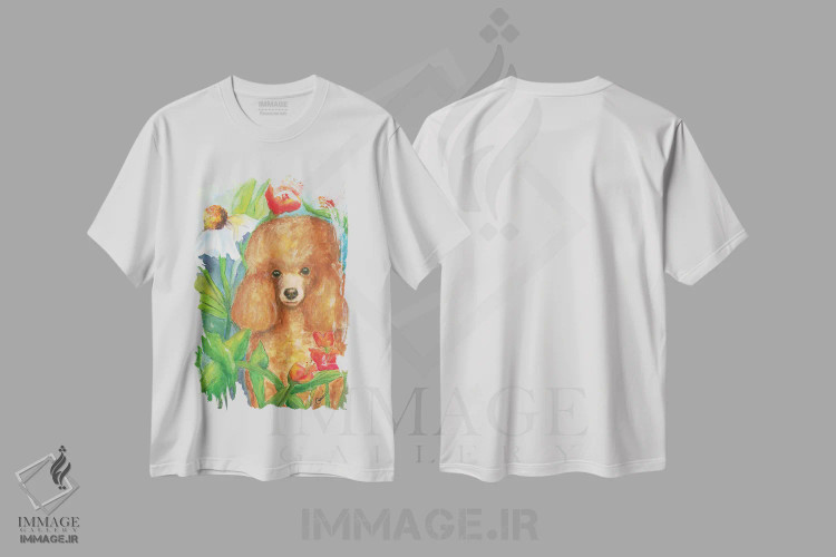 تیشرت سفید طرح دار پودل باغی، دکور معاصر اثر کانی کالم | فروشگاه ایماژ