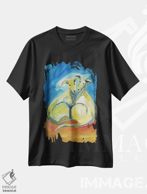تیشرت مشکی طرح دار سگان نور مهتاب، دکور معاصر اثر کانی کالم | فروشگاه ایماژ