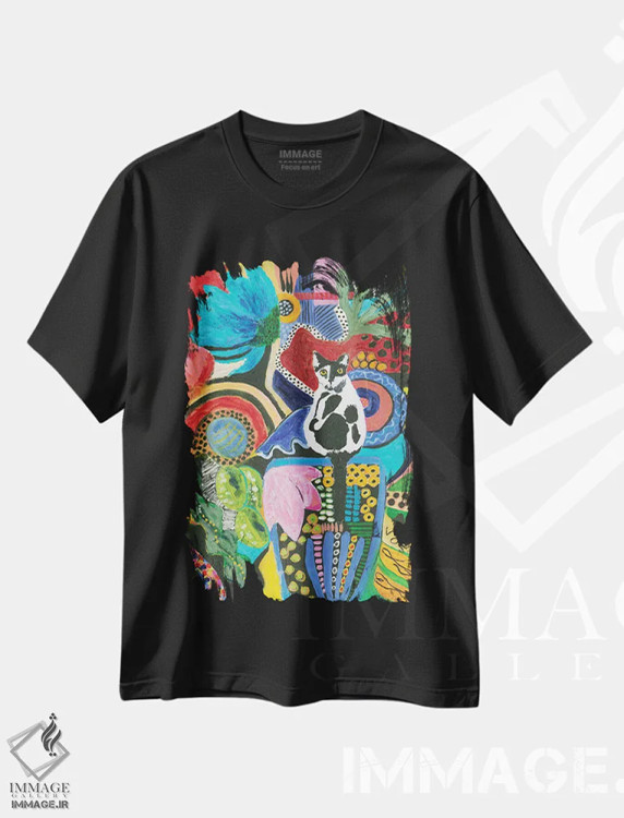 تیشرت مشکی طرح دار هم نشینی گربهٔ موو، آبستره اثر کانی کالم | immage.ir