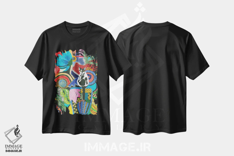 تیشرت مشکی طرح دار هم نشینی گربهٔ موو، آبستره اثر کانی کالم | immage.ir