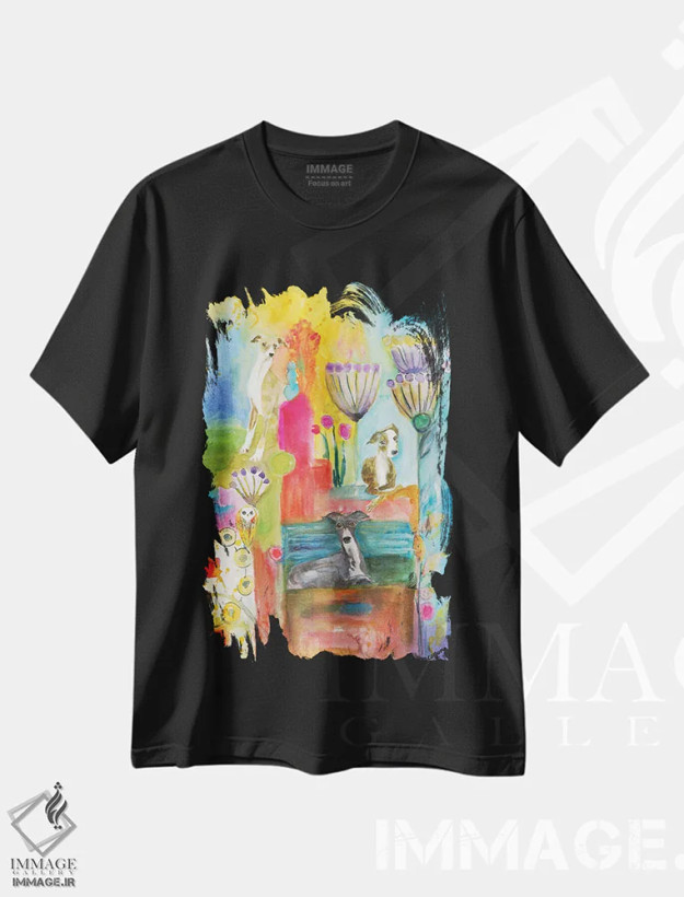 تیشرت مشکی طرح دار گریهاندهای خیالباف، دکور معاصر اثر کانی کالم | فروشگاه ایماژ