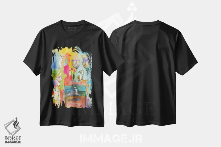 تیشرت مشکی طرح دار گریهاندهای خیالباف، دکور معاصر اثر کانی کالم | فروشگاه ایماژ