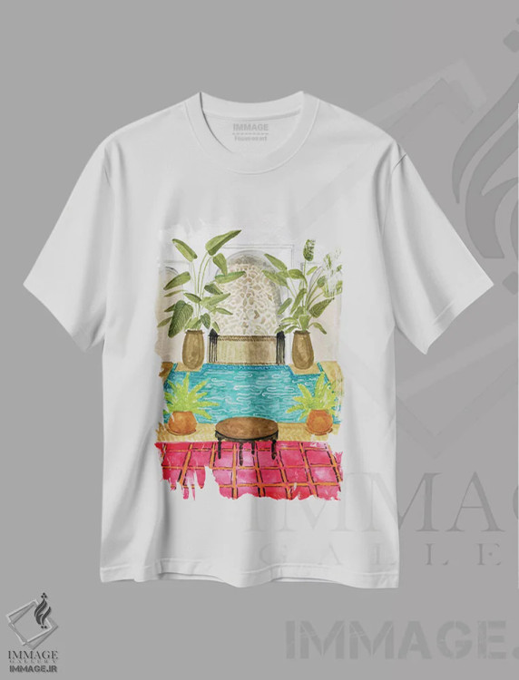 تیشرت سفید طرح دار ریاض قرمز، مدیوم اثر کارولین چسیا | immage.ir