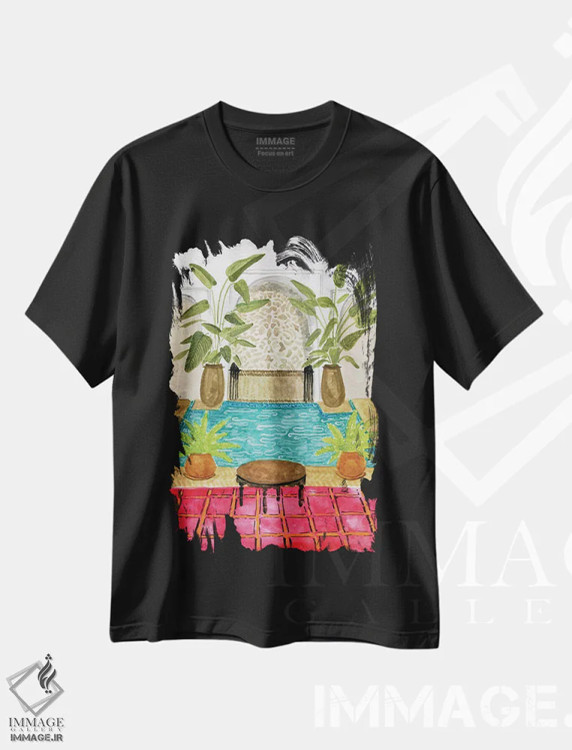 تیشرت مشکی طرح دار ریاض قرمز، مدیوم اثر کارولین چسیا | فروشگاه ایماژ