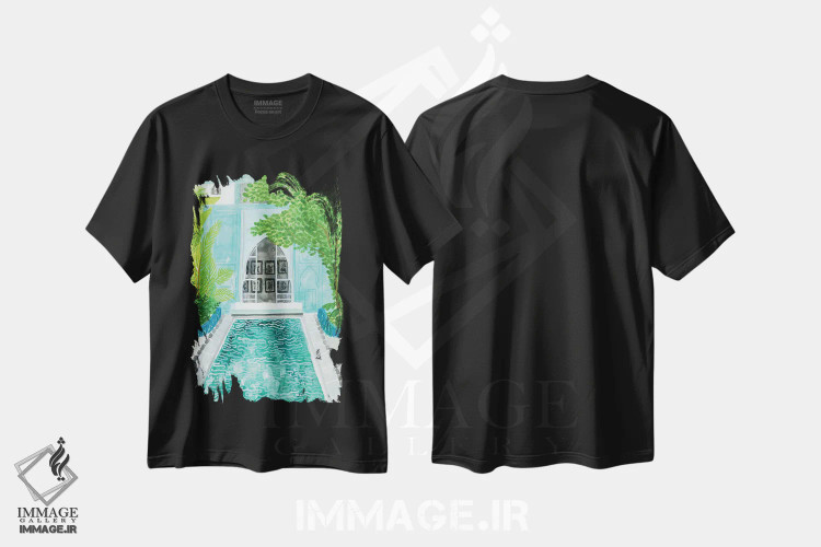 تیشرت مشکی طرح دار ریاض آبی، تزئینی اثر کارولین چسیا | immage.ir
