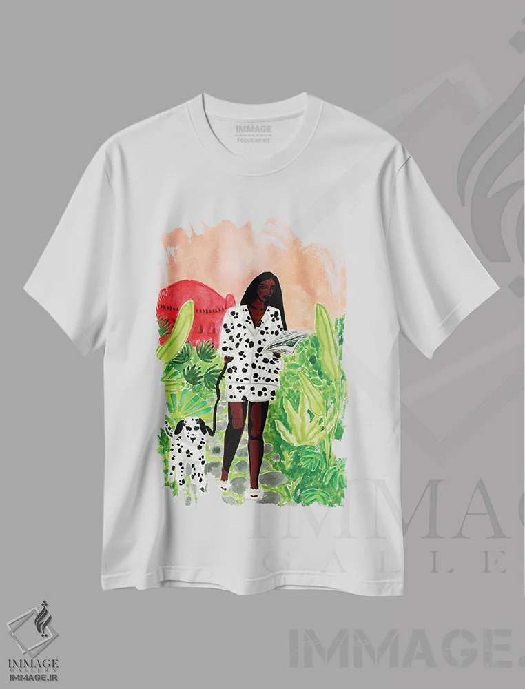 تیشرت سفید طرح دار دالماتین ها، هنر آمریکایی آفریقایی تبار اثر کارولین چسیا | فروشگاه ایماژ