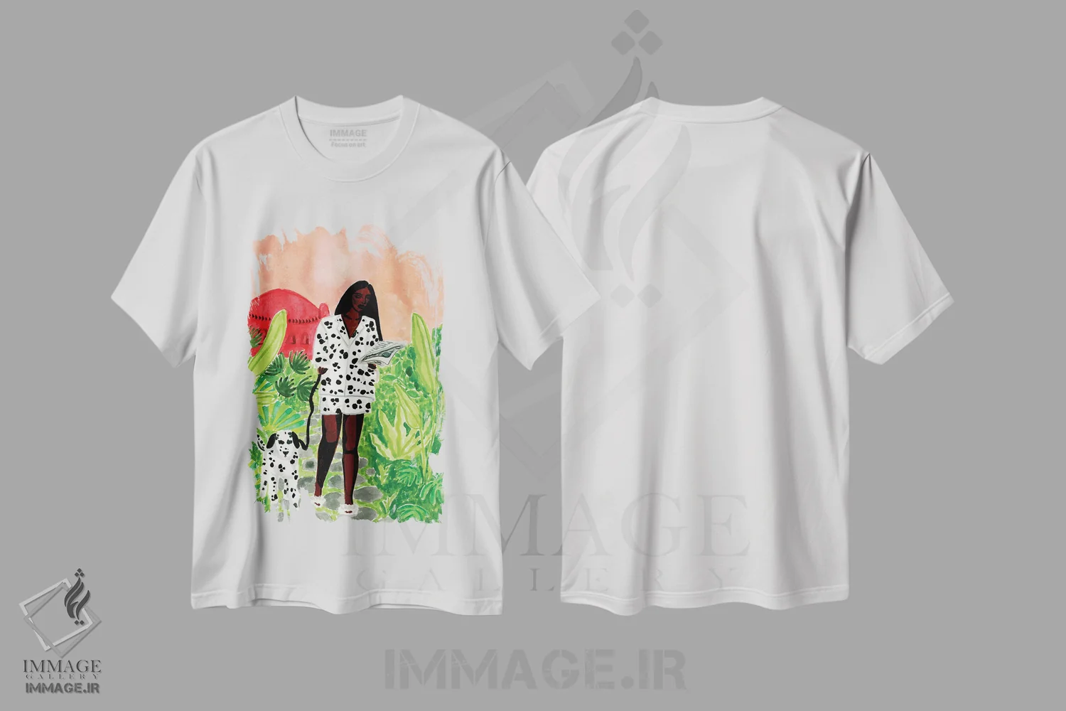 تیشرت سفید طرح دار دالماتین ها، هنر آمریکایی آفریقایی تبار اثر کارولین چسیا | فروشگاه ایماژ