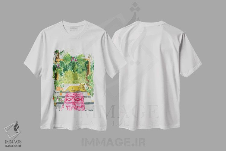 تیشرت سفید طرح دار شیر ماده در محراب، تزئینی اثر کارولین چسیا | immage.ir