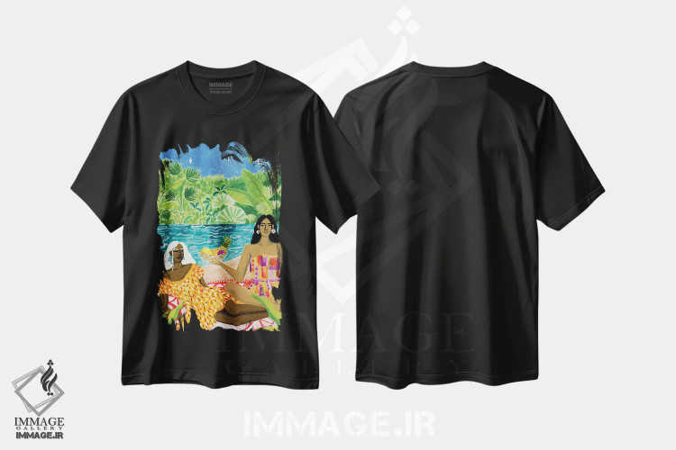 تیشرت مشکی طرح دار بانوان کنار رودخانه، هنر آمریکایی آفریقایی تبار اثر کارولین چسیا | immage.ir
