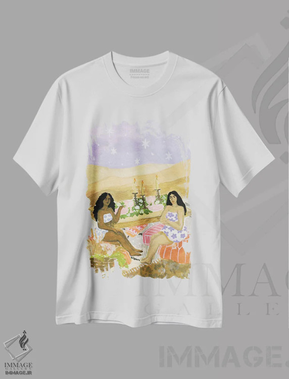 تیشرت سفید طرح دار بانوان سر میز ناهار، هنر آمریکایی آفریقایی تبار اثر کارولین چسیا | immage.ir