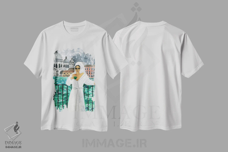 تیشرت سفید طرح دار وقتی در ونیز هستی، مدیوم اثر کارولین چسیا | immage.ir