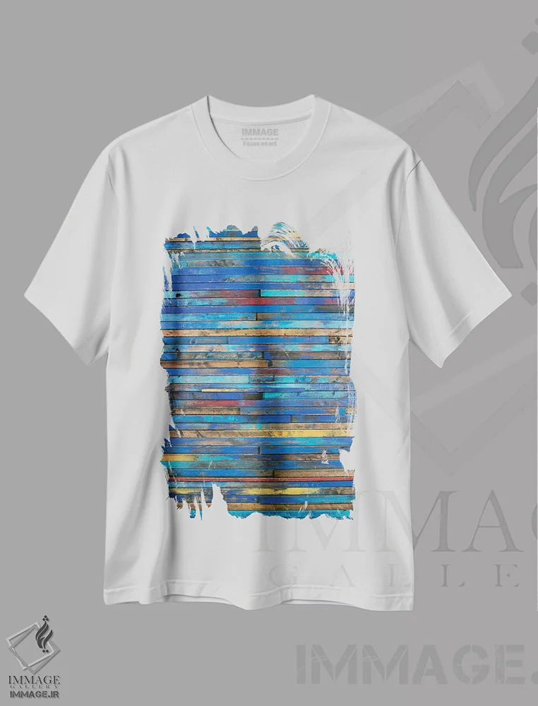 تیشرت سفید طرح دار تخته چوبی چندرنگ اثر جی لاندو | immage.ir