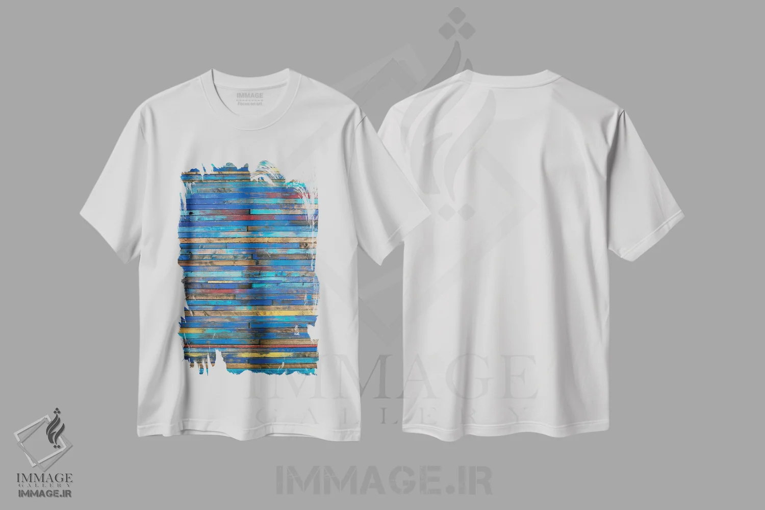 تیشرت سفید طرح دار تخته چوبی چندرنگ اثر جی لاندو | immage.ir