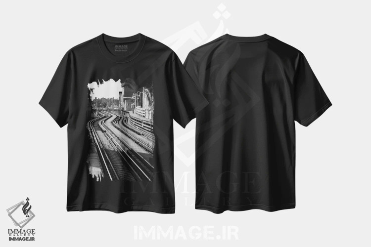 تیشرت مشکی طرح دار شیکاگو، هنر تزئینی سیاه و سفید اثر جی لاندو | immage.ir
