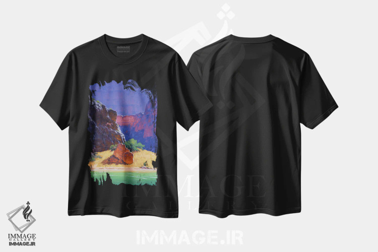 تیشرت مشکی طرح دار میان سنگ و سختی، هنر فاخر معاصر اثر کدی دی لانگ | immage.ir
