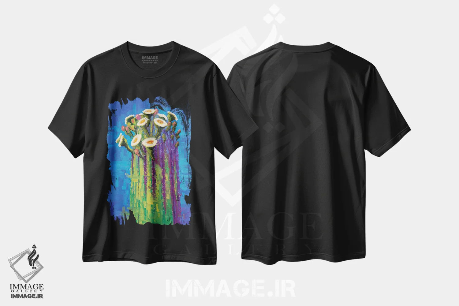 تیشرت مشکی طرح دار دست دراز کردن، هنر فاخر معاصر اثر کدی دی لانگ | فروشگاه ایماژ