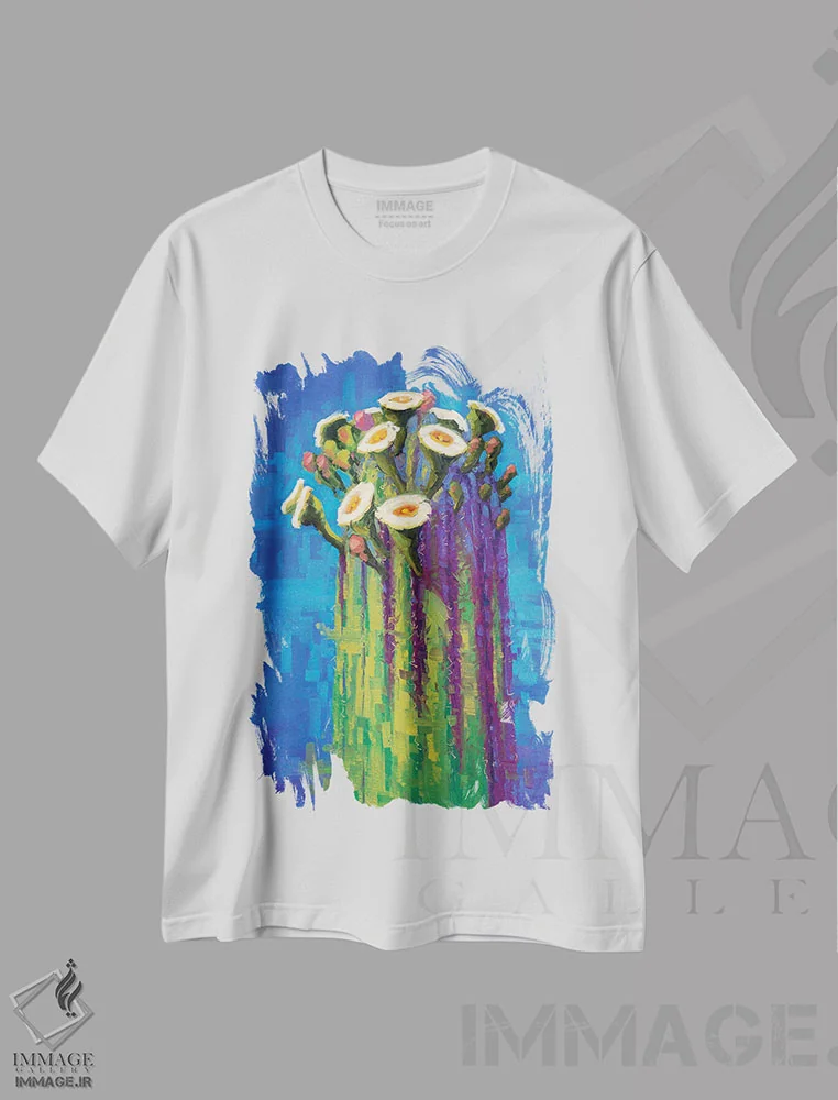 تیشرت سفید طرح دار دست دراز کردن، هنر فاخر معاصر اثر کدی دی لانگ | immage.ir
