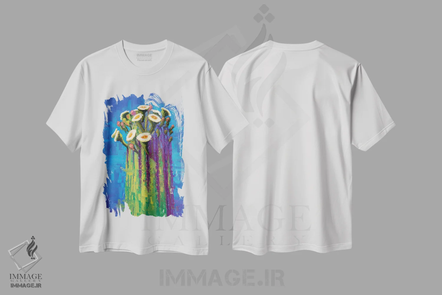 تیشرت سفید طرح دار دست دراز کردن، هنر فاخر معاصر اثر کدی دی لانگ | immage.ir