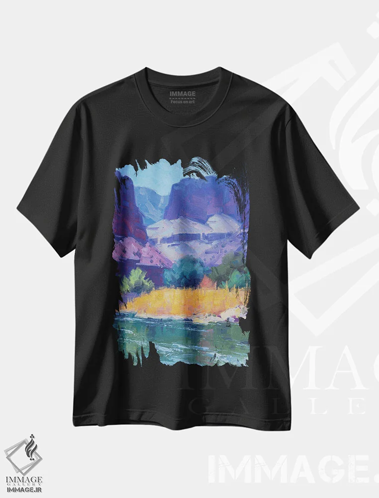 تیشرت مشکی طرح دار نور خنک در دره، هنر فاخر معاصر اثر کدی دی لانگ | فروشگاه ایماژ
